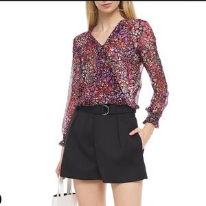 MAJE Lehane Wrap Effect Floral Print Silk Crepon Blouse Size 2 Size M